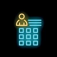 Neon icon of person working on computer using spreadsheet software vector