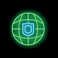 Neon icon of shield protecting earth representing global security vector