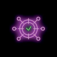 Neon icon of target marketing showing check mark symbol vector