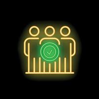 Neon icon of three people standing with green check mark symbol vector