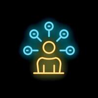Neon icon of a businessman receiving information through multiple channels vector