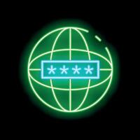 Neon green globe with password showing global security concept vector