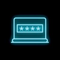 Neon blue laptop showing password protected screen on black background vector