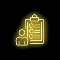 Businessman analyzing checklist on clipboard in neon light style vector