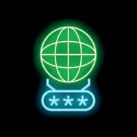 Neon icon of earth globe floating over password symbol vector