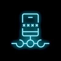 Neon password protected mobile phone network icon glowing on black background vector