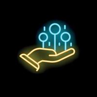 Neon icon of hand holding growing business graph vector