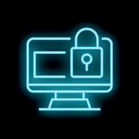 Neon computer screen showing padlock for cybersecurity concept vector