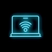 Neon wifi symbol glowing on a laptop screen vector