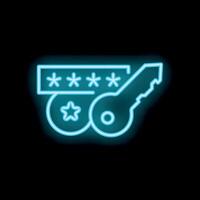 Neon key unlocking password with star shape on black background vector
