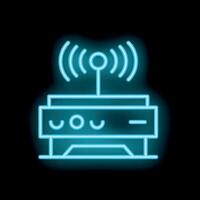 Neon router icon glowing with signal on black background vector