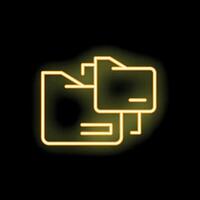 Neon yellow computer folders icon glowing on black background vector