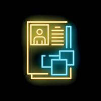 Neon icon of curriculum vitae with photo and data blocks representing skills vector