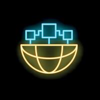 Neon icon of decentralized blockchain network covering world vector