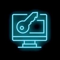 Neon computer icon displaying security key visual concept vector