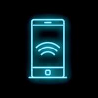 Neon smartphone showing wifi signal on black background vector