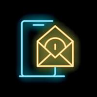 Neon icon of unread email notification appearing on smartphone screen vector