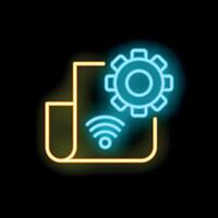 Neon icon of mobile phone being updated with gear and wifi signal vector