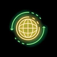 Neon sign representing global business with arrows surrounding earth vector