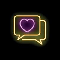 Neon love message sending through chat bubbles on dark background vector
