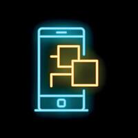 Smartphone showing blockchain technology with neon light effect vector