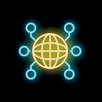 Neon icon of global network connecting with data points vector