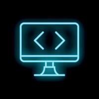 Neon computer screen showing code brackets programming symbol vector