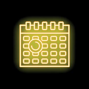 Yellow neon icon of a calendar showing a recurring event vector