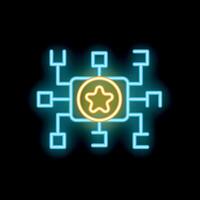 Neon sign showing star shape inside microchip symbolizing nft token vector