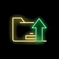 Neon upload icon folder sharing glowing symbol vector