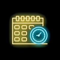 Neon icon of calendar representing time management and schedule planning vector
