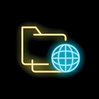 Neon icon of folder sharing files online using cloud technology vector