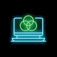 Neon icon of rgb color model on computer screen displaying design software interface vector