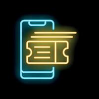 Neon icon of smartphone showing digital ticket for online booking vector