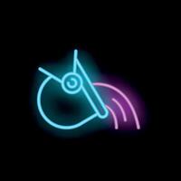 Neon style icon of a satellite broadcasting radio waves vector