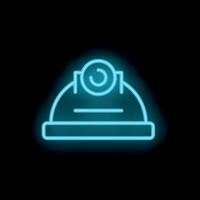 Glowing neon icon of a mining helmet with a headlamp on a black background vector