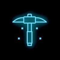 Neon blue pickaxe mining for cryptocurrency icon glowing on black background vector