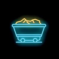 Neon mining cart icon glowing on dark background vector