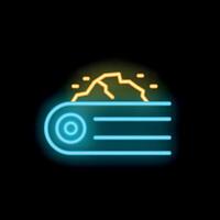 Neon conveyor belt transporting rocks mining industry icon vector