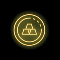 Neon yellow gold bars shining inside a coin on black background vector