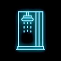 Neon shower cabin sign with falling water drops glowing on black background vector