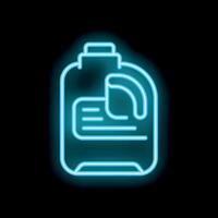 Neon icon of detergent bottle glowing on black background vector
