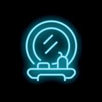 Blue neon sign of dressing table with mirror on black background vector