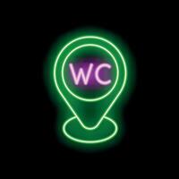 Neon green glowing map pinpointing wc sign vector