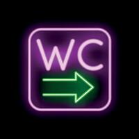 Neon wc sign showing direction on black background vector