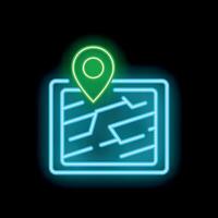 Green and blue neon pin showing the location on a map vector