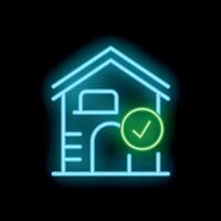Neon icon of a house receiving a positive check mark symbol vector