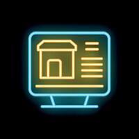 Neon icon of building project on computer screen for architecture and construction industry vector
