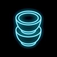 Neon sign of two bowls stacked on black background vector
