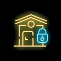 Neon icon of a locked house representing home security vector